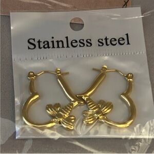 Gold Toned Stainless Steel Floral Hoop Earrings